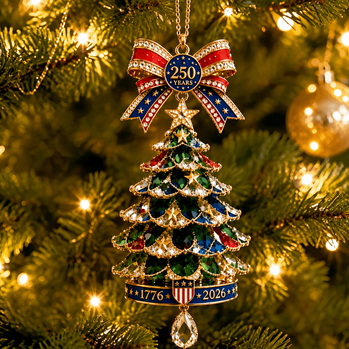 π250th Anniversary Jeweled Christmas Tree Ornament (1776β2026)