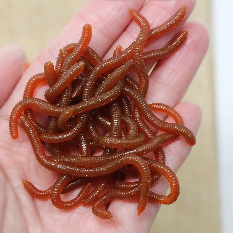 đŸ“¢đŸ“¢Simulation Earthworm Soft Fishing Lures Shrimp Scented Artificial Worm Baits for Freshwater and Saltwater Pack of 50 or 100
