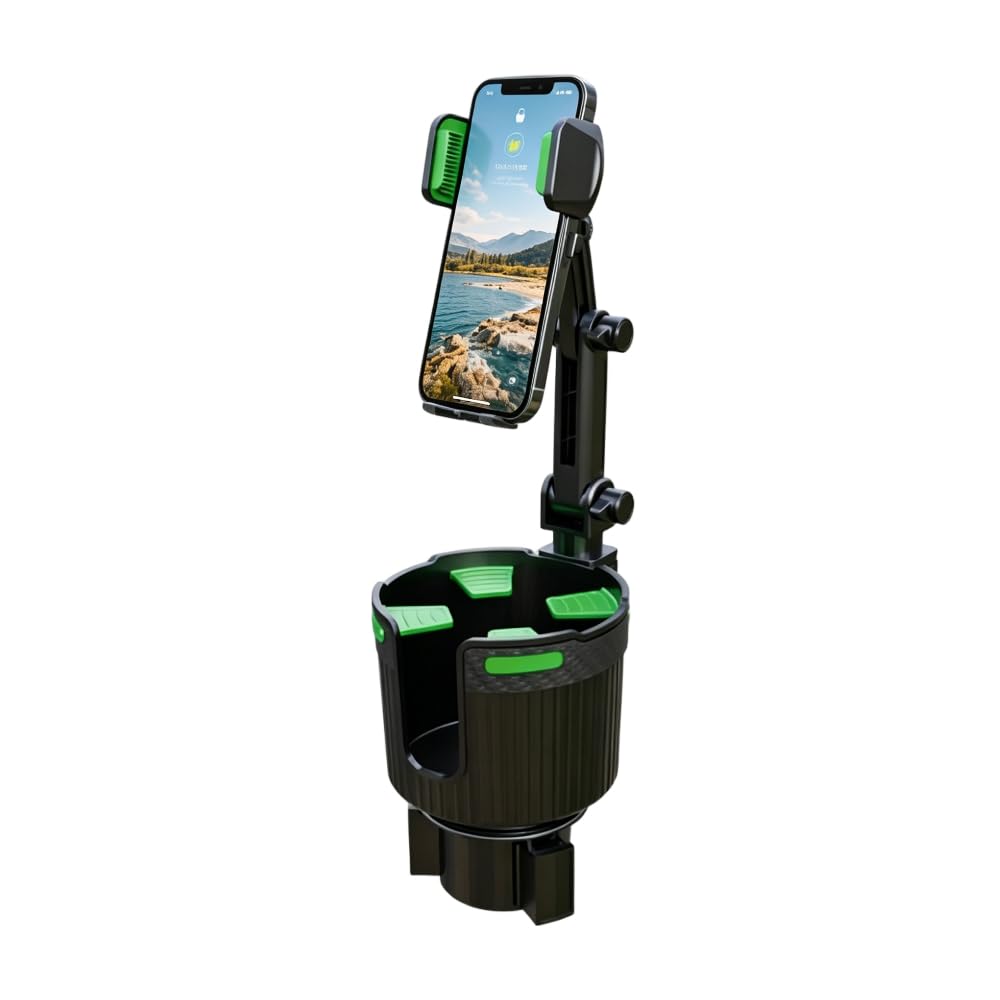 Stop the Console Clutter – 2-in-1 Car Cup Holder Phone Mount & Organizer|Adjustable No-Adhesive Navigation Stand with Expandable Base for 2.56–3.94 in Round Cup Holders