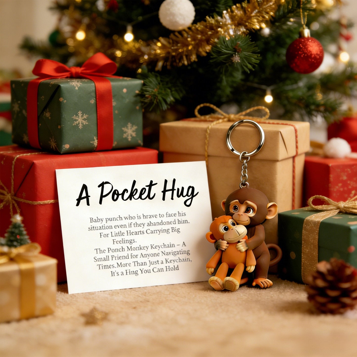 🐵💕Viral Punch Monkey Pocket Hug Keychain with Gift Card💌- Emotional Gift for Animal Lovers, Family, Friends, Loved Ones🎁