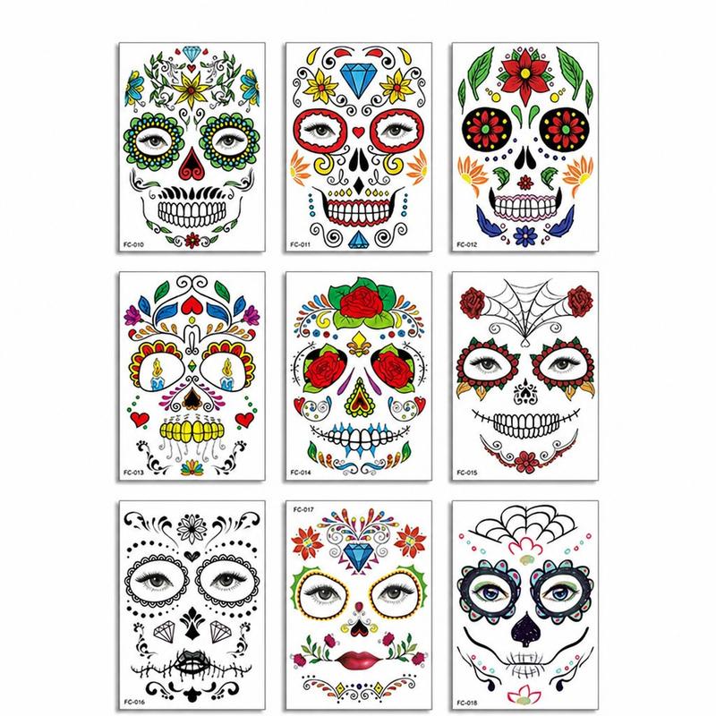 Mexican Dia De Los Muertos Temporary Face Tattoos - Sugar Skull Floral Face Decals ðŸŽ