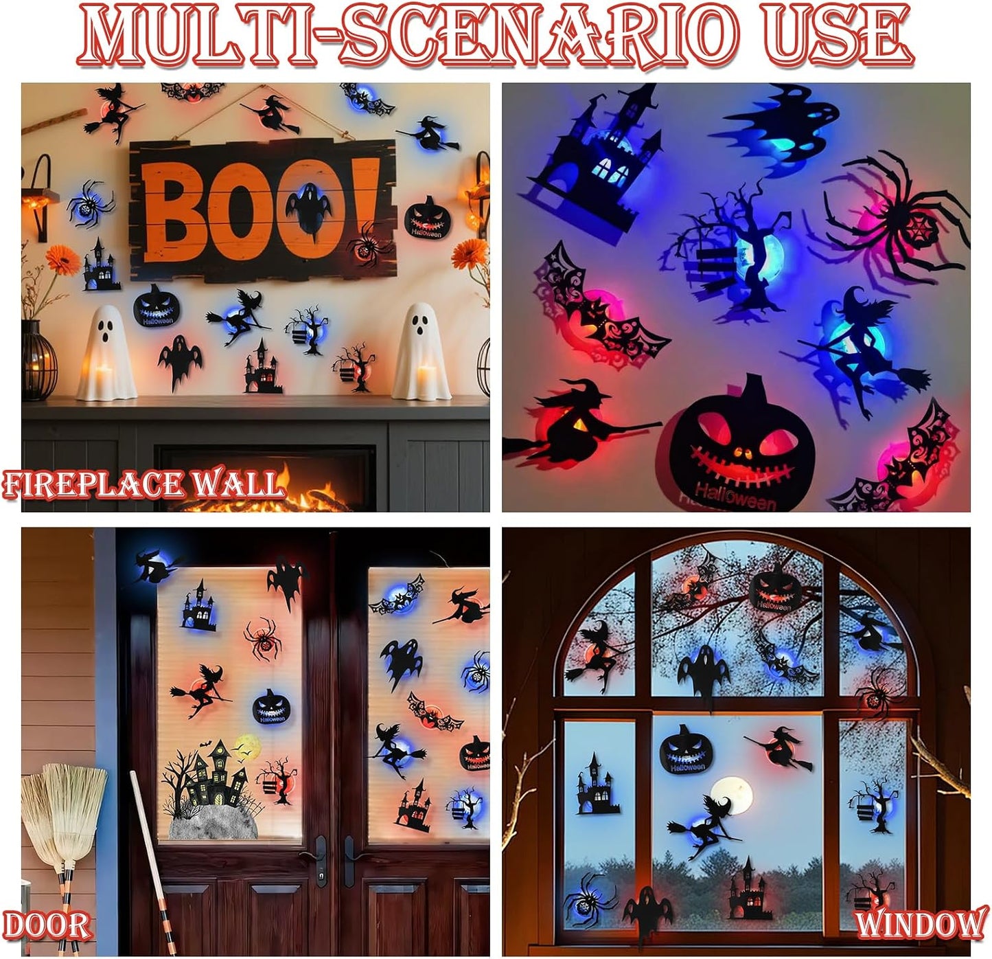 π₯Last Day 50% OFF - π8 Pack Halloween LED Silhouette Wall Light Stickers, Battery Powered Peel & Stick Decor Lights