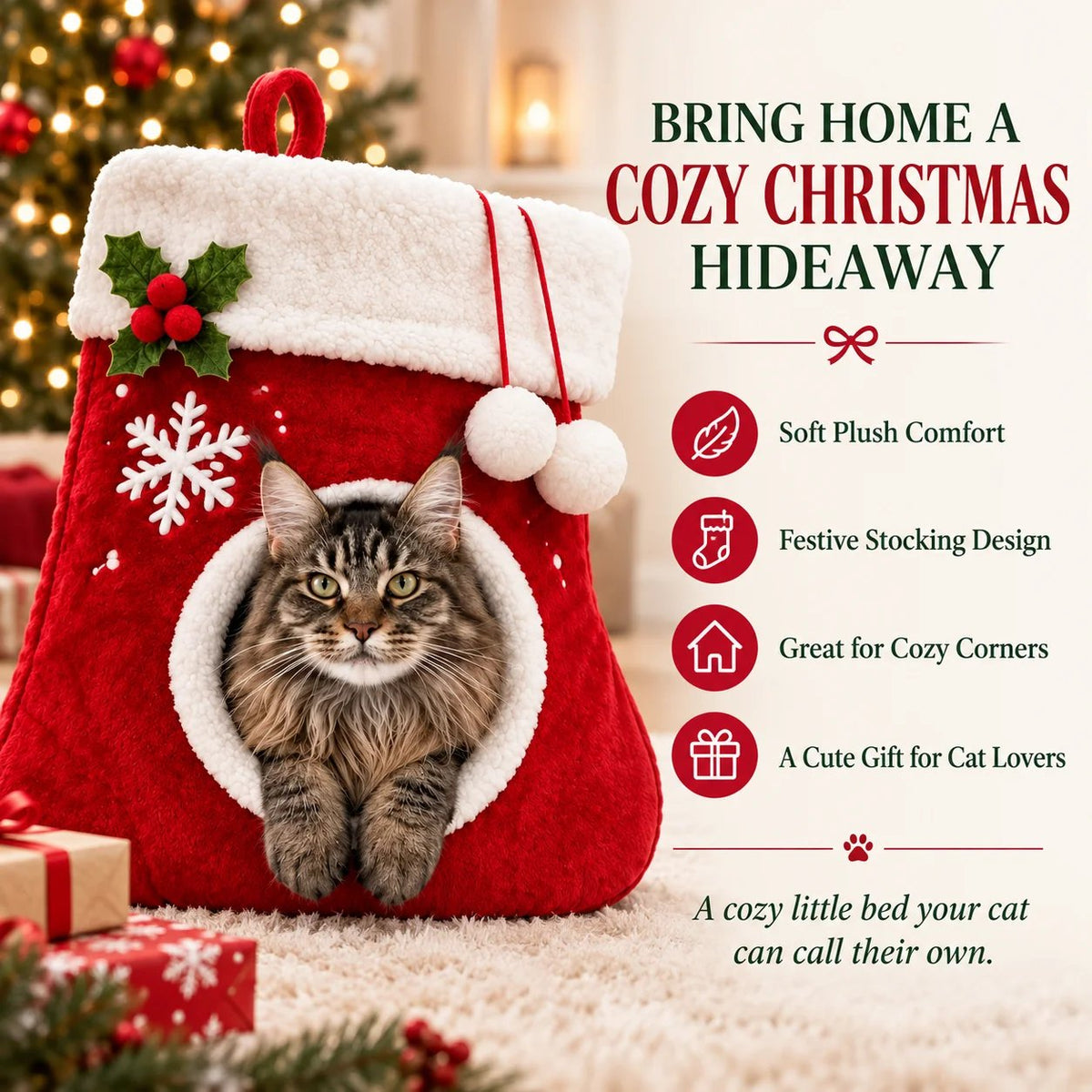 π Christmas Stocking Cat Bed β Ultra-Soft Sherpa Cozy Hideaway for Cats π±