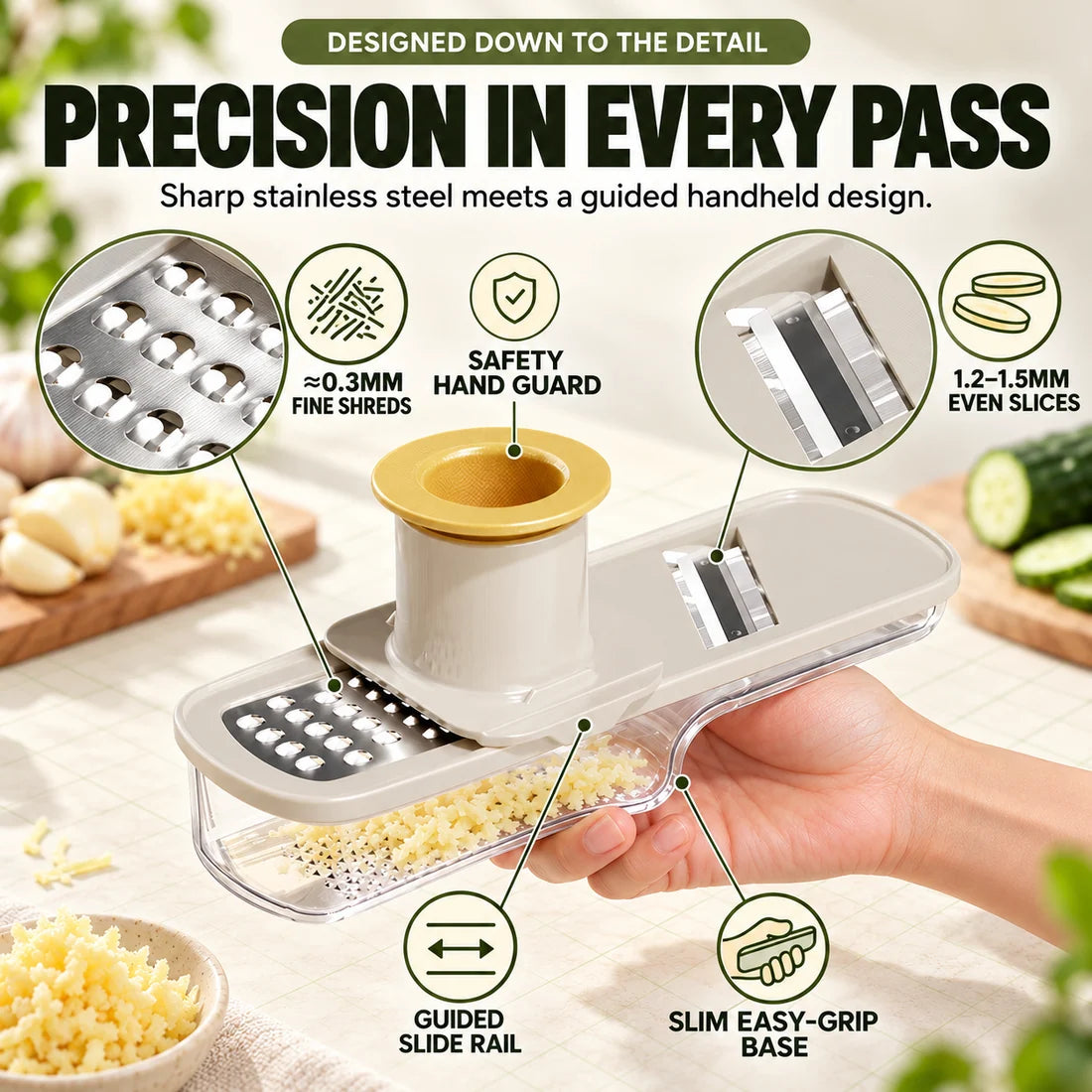 ✨3-in-1 Ginger & Garlic Slicer, Grater & Grinder – Fast, Safe Meal Prep🧄