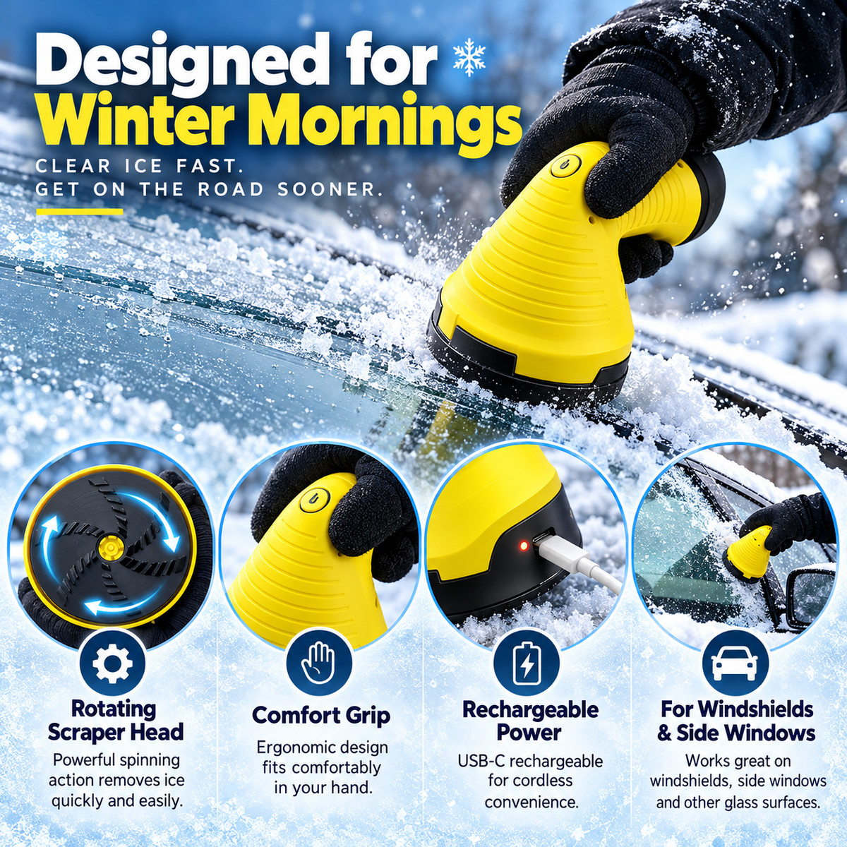 โ๏ธ Cordless Electric Ice Scraper โ 360ยฐ Spinning Windshield De-Icer ๐โก