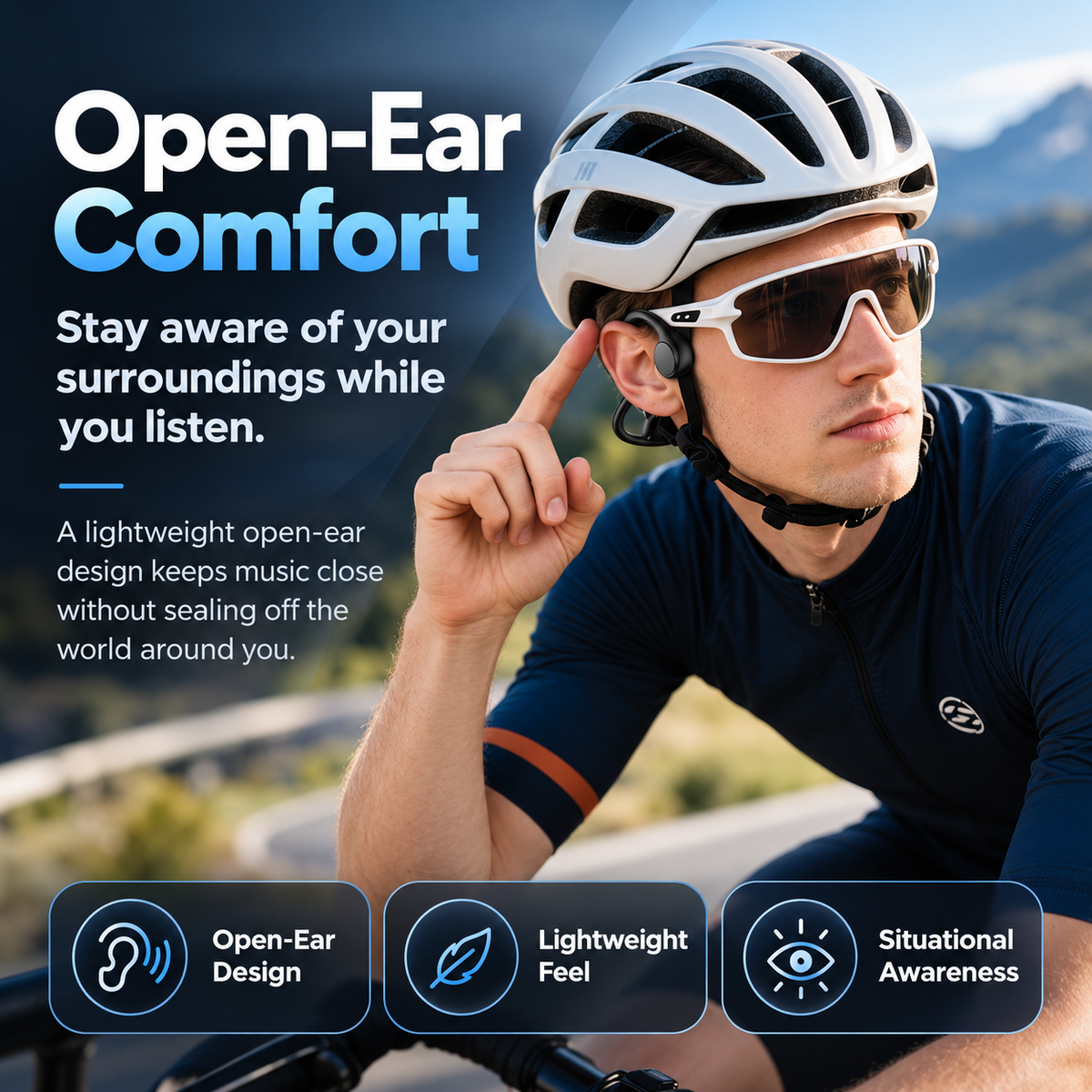 👂 Open-Ear Bone Conduction Headphones – Clear Calls, 9H Battery & Lightweight Comfort