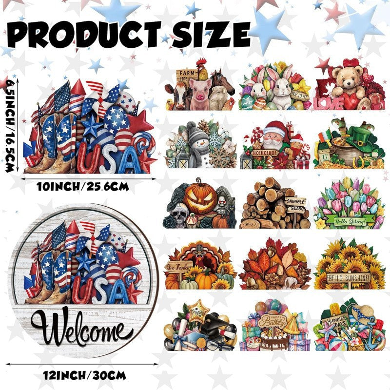 🌟 16-in-1 Interchangeable Seasonal Welcome Sign for Front Door 🚪 Porch Decor & Holiday Home Decorations 🌿