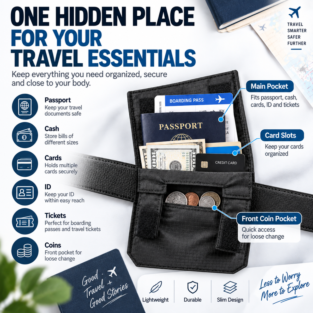 🔒 DISCREET TRAVEL ESSENTIAL | Hidden Belt Pouch – Under-Clothing Passport, Cash & Card Organizer
