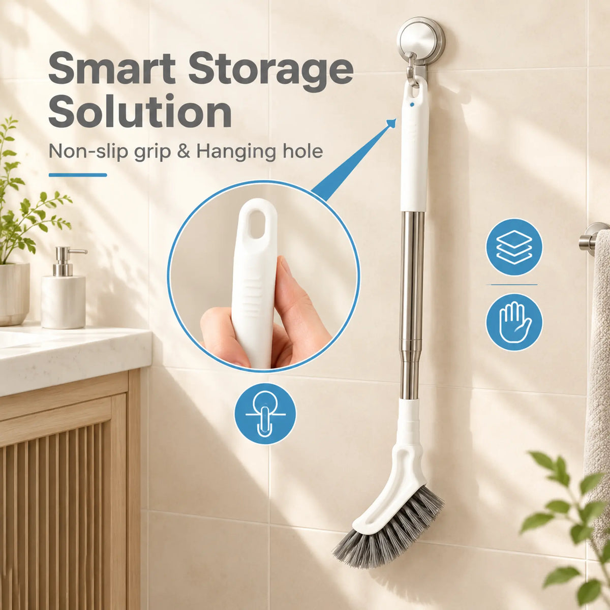 Telescopic crevice cleaning brush scrubbing greasy kitchen tile gap