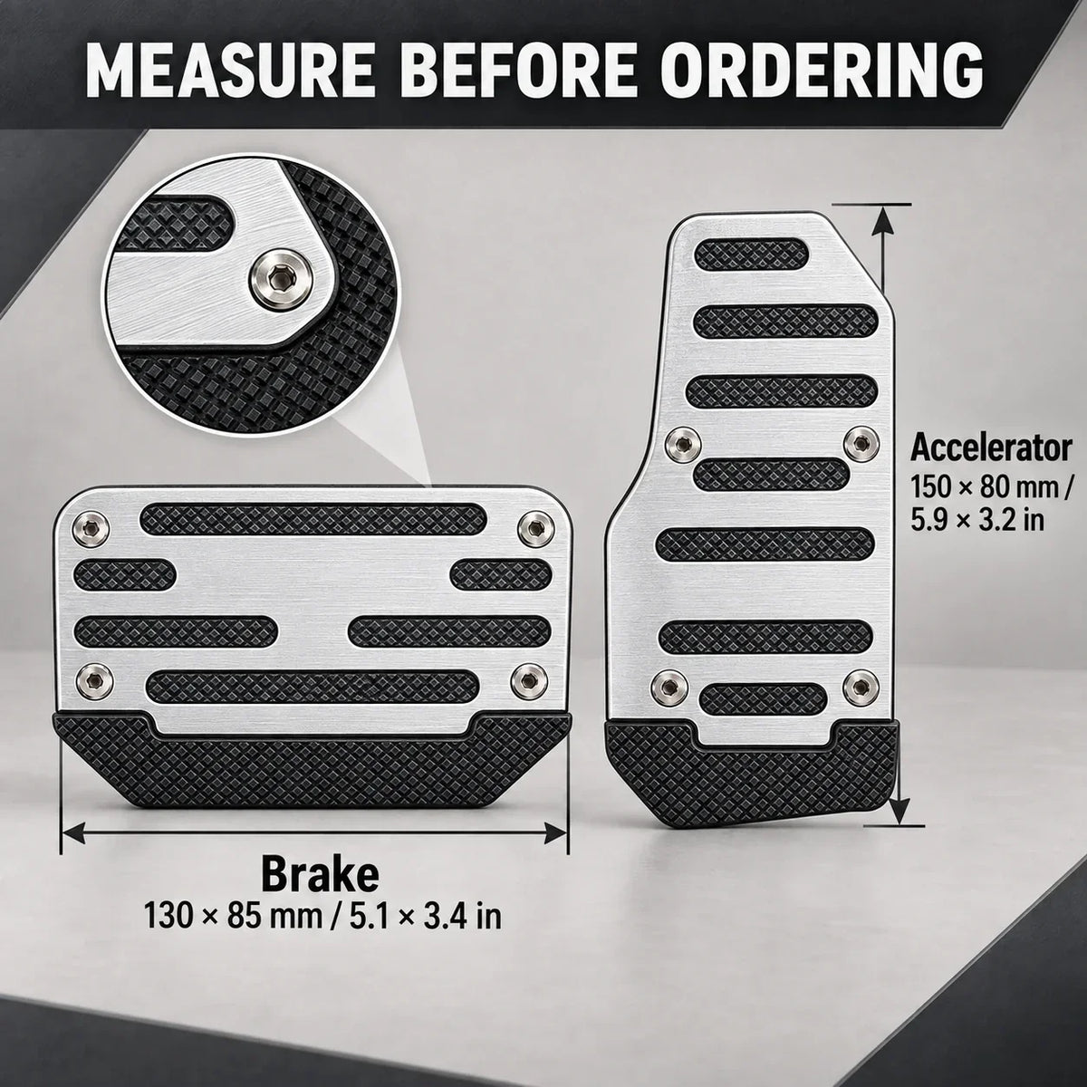 Brake and accelerator pedal cover measurements