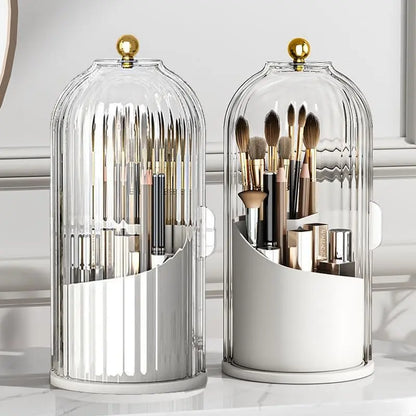 360° Rotating Clear Toothbrush Holder with Transparent Door – Countertop Bathroom Vanity Organizer (1-Pack)