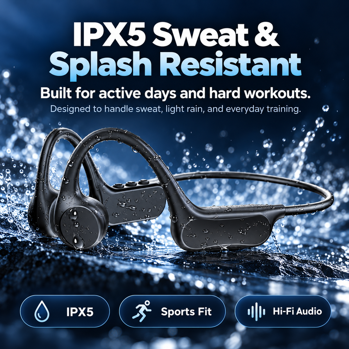 👂 Open-Ear Bone Conduction Headphones – Clear Calls, 9H Battery & Lightweight Comfort