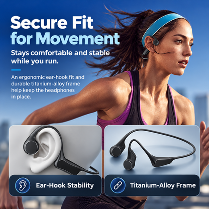 👂 Open-Ear Bone Conduction Headphones – Clear Calls, 9H Battery & Lightweight Comfort