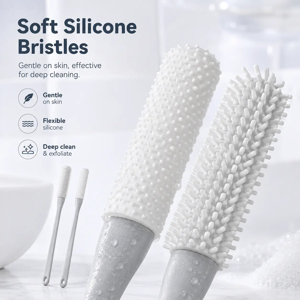 Long-Handle Silicone Soft Pedicure Tool, Shower Foot Cleaning Brush for Toe Gap Skin Cleansing🦶🚿