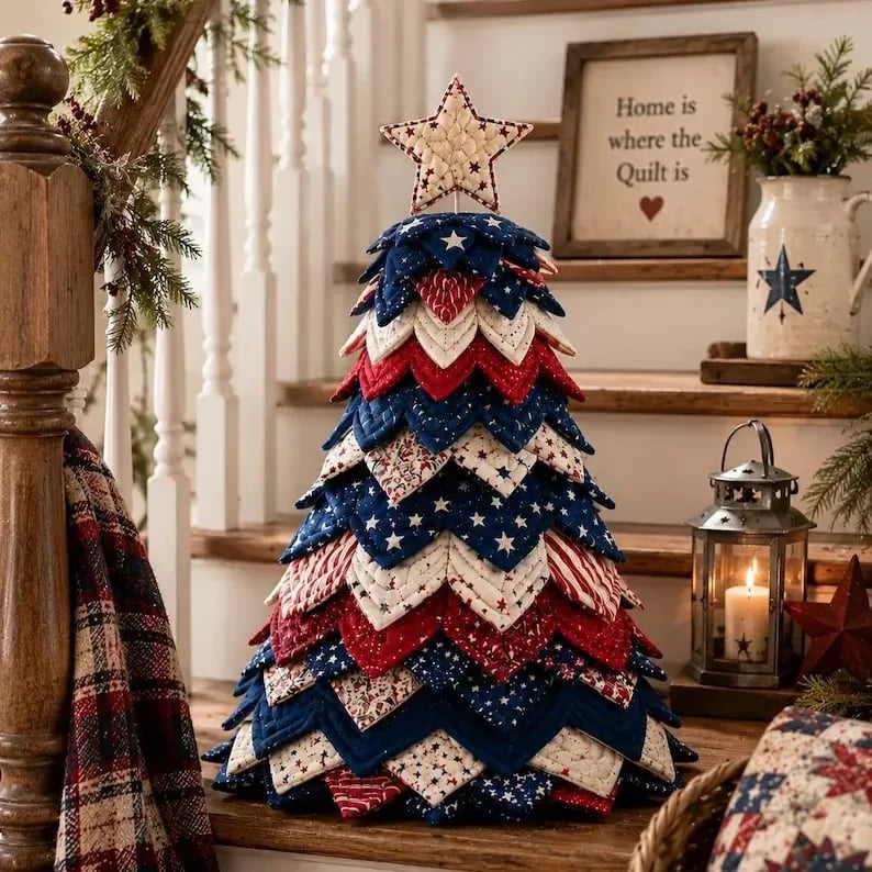 🔥LAST DAY 50% OFF - 🎄American Christmas Tree Quilt Kit – Easy Layered Fabric Holiday Décor for Quilting Lovers