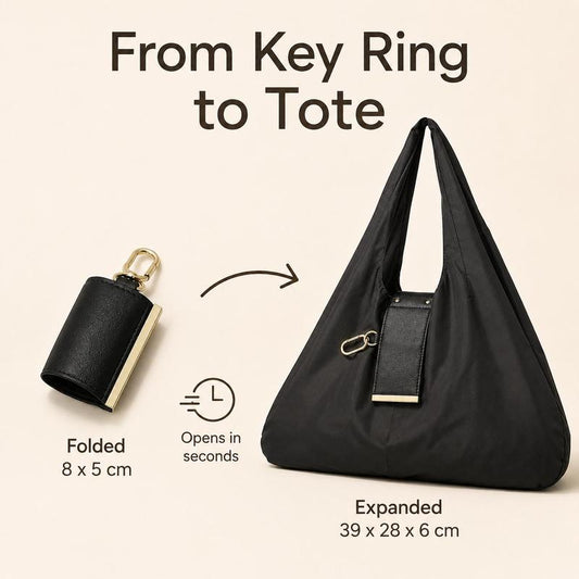 Compact Foldable Keychain Tote Bag, Expandable Reusable Grocery Shopping Bag with Key Ring🛍️