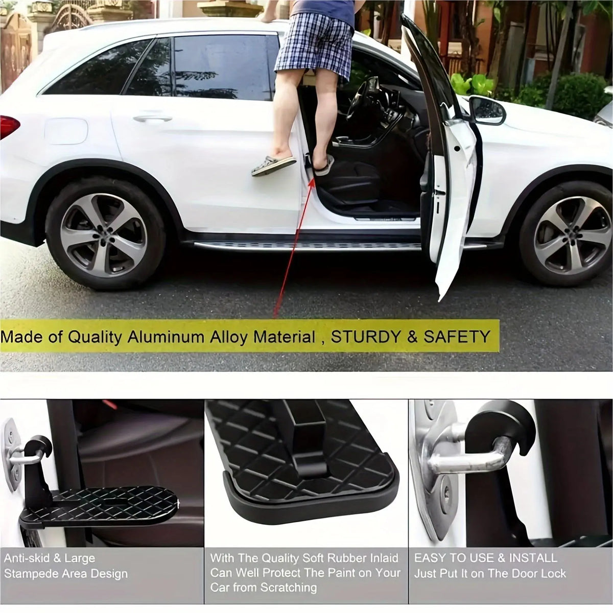 Car Door Step with Safety Hammer, Automotive Compact Anti-Slip Roof Latch Hook Ladder 🚙