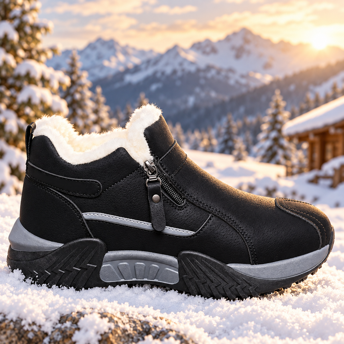 Warm Fleece Winter Snow Boots with Side Zip | Anti-Slip Outdoor Ankle Shoes