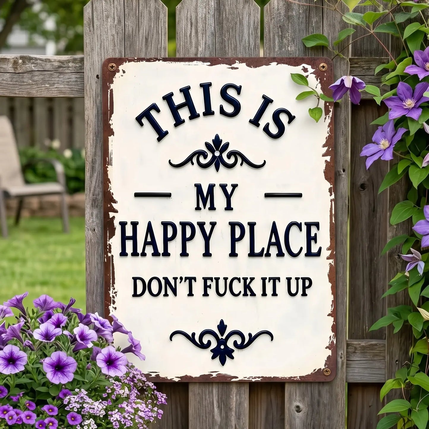 My Happy Place Don't Ruin The Fun Metal Sign – 8x12 Inch Rustic Aluminum Wall Decor