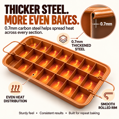 🍫 18-Section Removable Divider Brownie Pan – Thickened Carbon Steel Nonstick Baking Tray with Loose Bottom