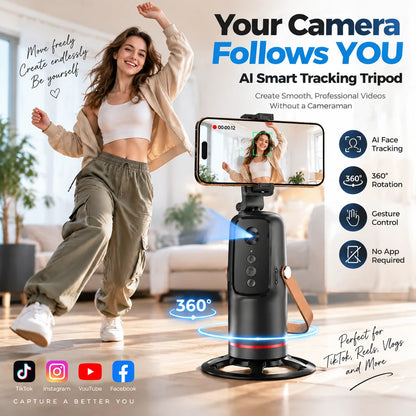 🎥 AI Face Tracking Tripod – Smart 360° Auto Tracking Phone Holder for Hands-Free Videos