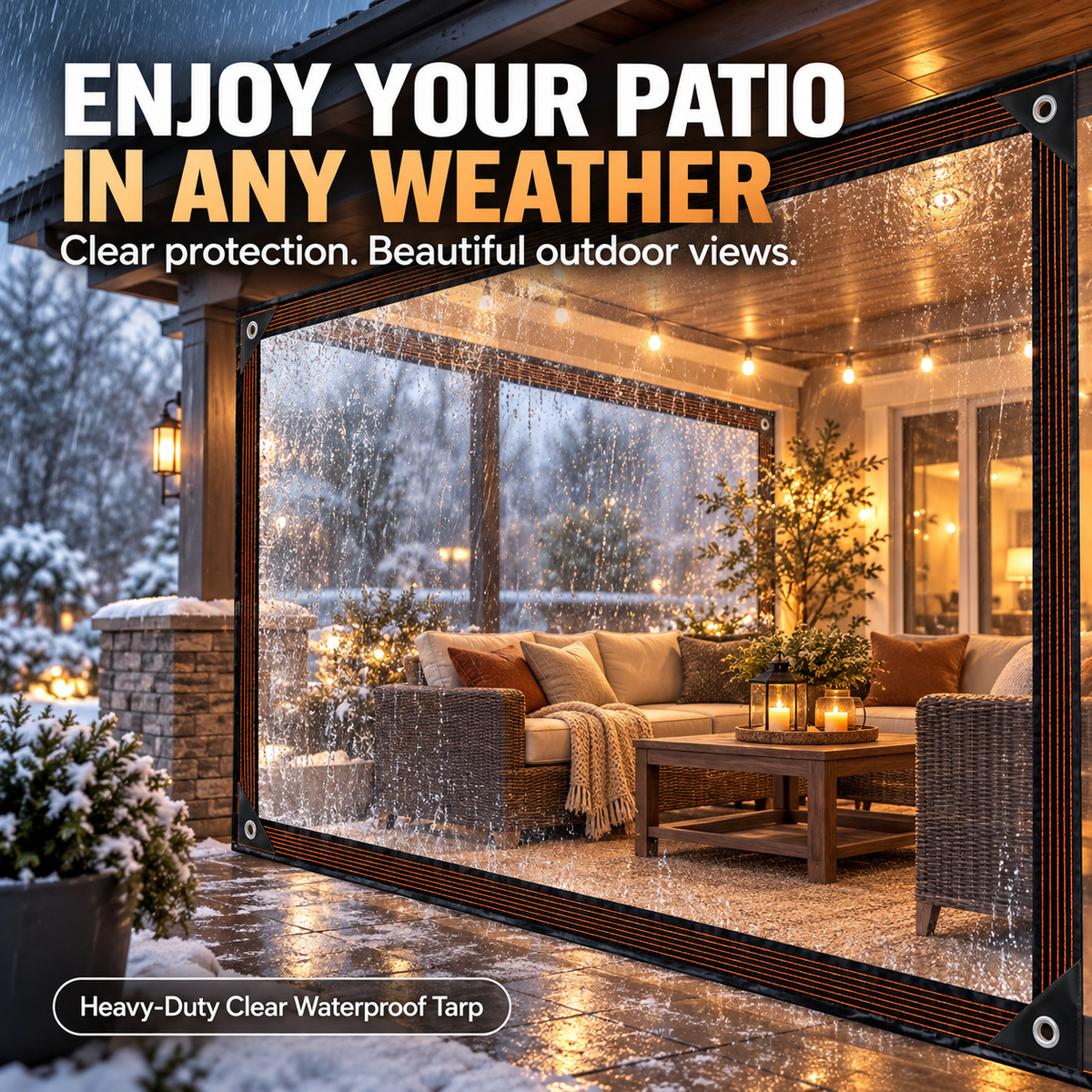 10×13FT Heavy-Duty Clear Waterproof Tarp – All-Weather Patio & Gazebo Cover