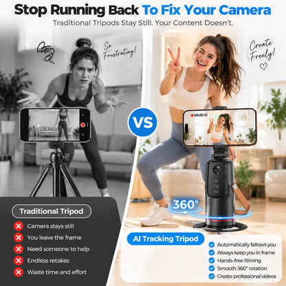 🎥 AI Face Tracking Tripod – Smart 360° Auto Tracking Phone Holder for Hands-Free Videos