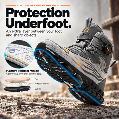 🥾 Men’s Steel Toe Work Boots – Twist-to-Fit, Breathable & Cushioned