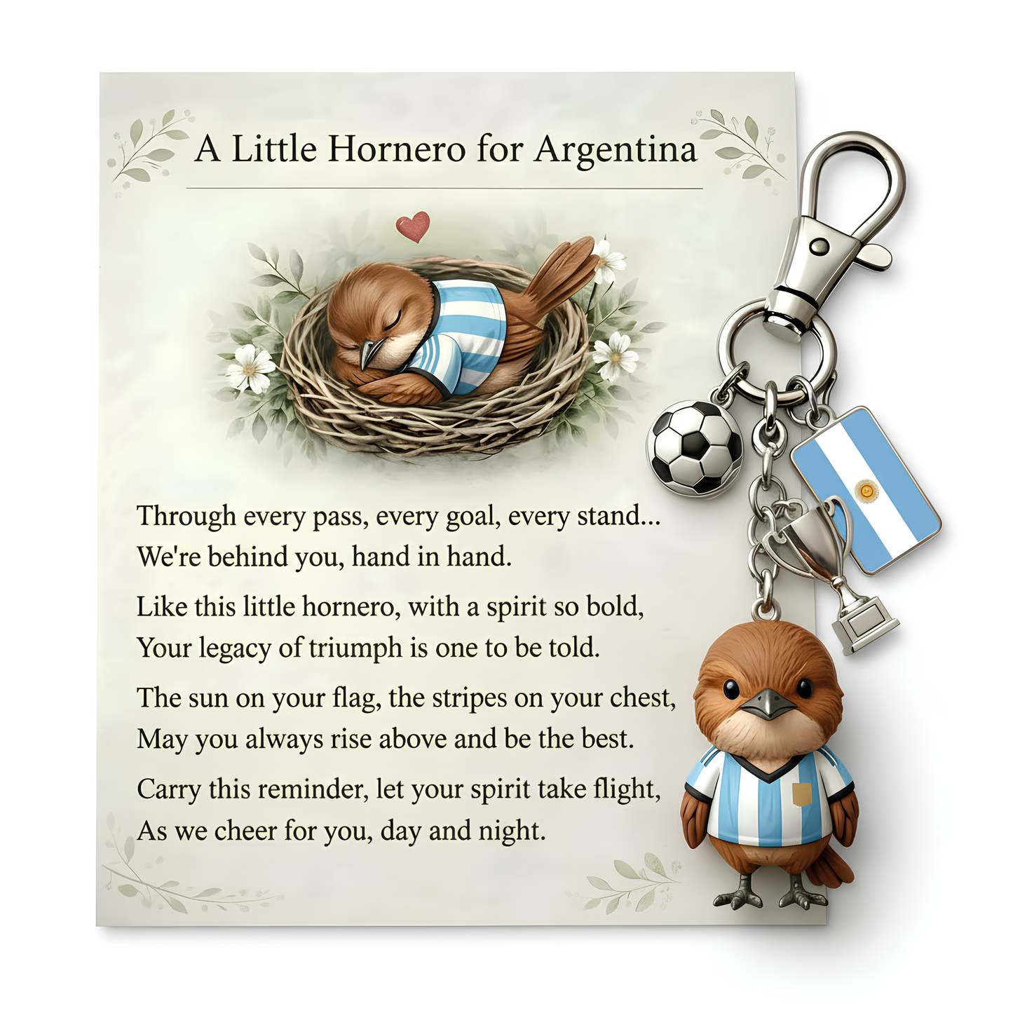 💖The Spirit of Argentina: Little Hornero Soccer Keychain & Keepsake Poem