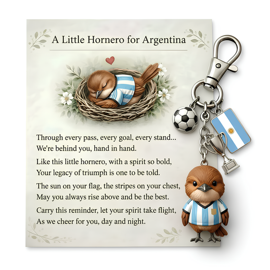 💖The Spirit of Argentina: Little Hornero Soccer Keychain & Keepsake Poem