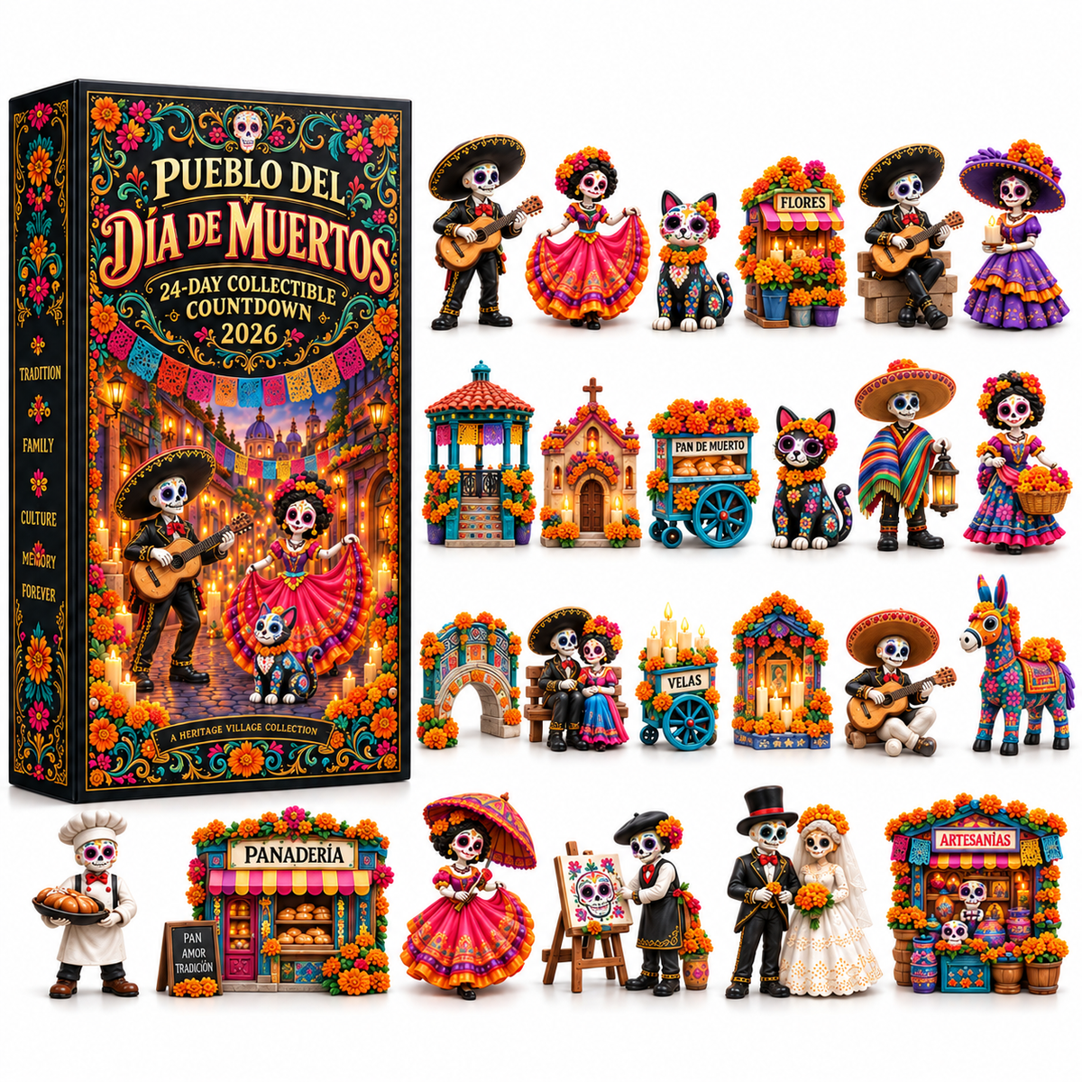 🏵Pueblo del Día de Muertos 2026 – 24-Day Day of the Dead Collectible Countdown Calendar with 24 Unique Miniatures