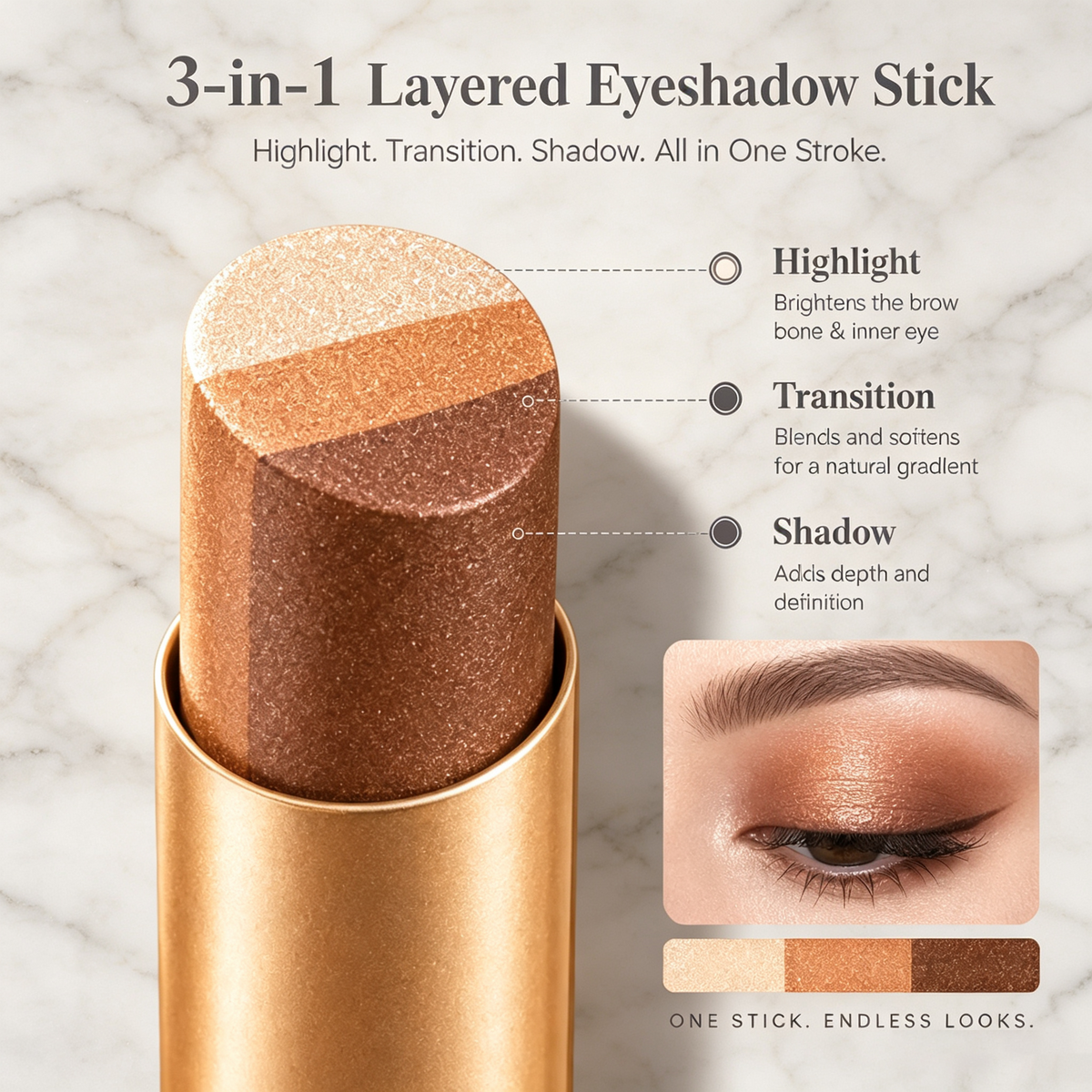✨ 3-in-1 Eyeshadow Stick – Waterproof Long-Wear Shimmer Eye Makeup
