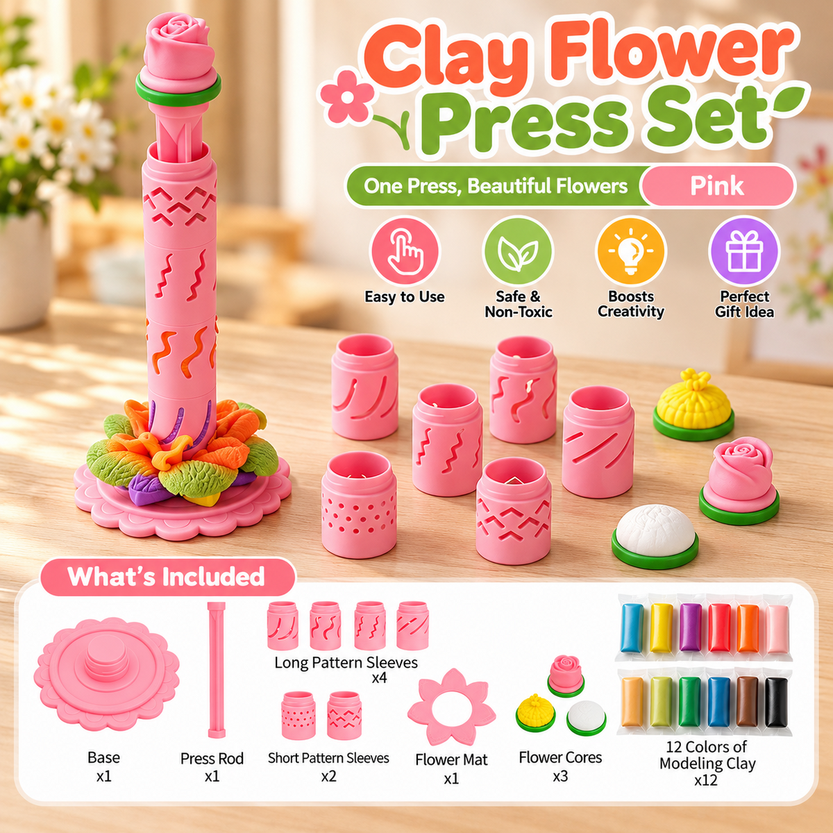 💐 DIY Clay Flower Bouquet Kit – Comes With 12 Colors of Modeling Clay FREE