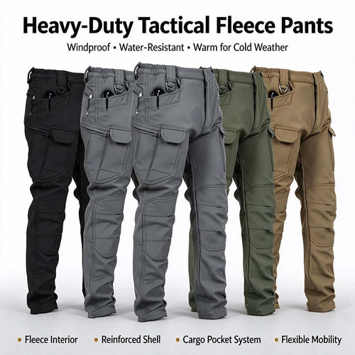 Men's Windproof & Warm Outdoor Military Tactical Pants - Fleece-Lined, Solid Color👖