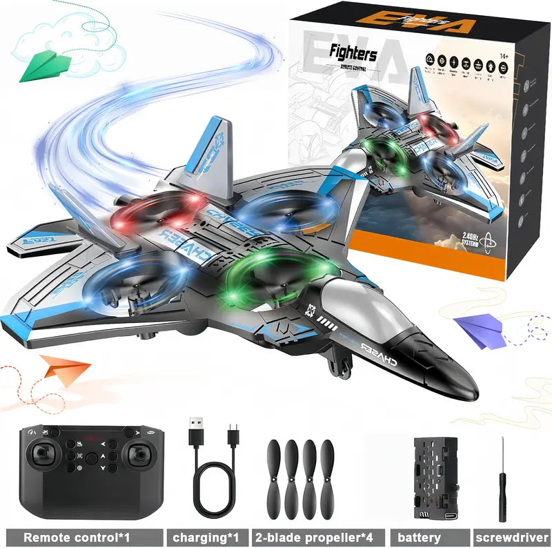 2.4G Remote Control Stunt Fighter Plane, Beginner Friendly RC Drone Aircraft With Headless Mode✈️