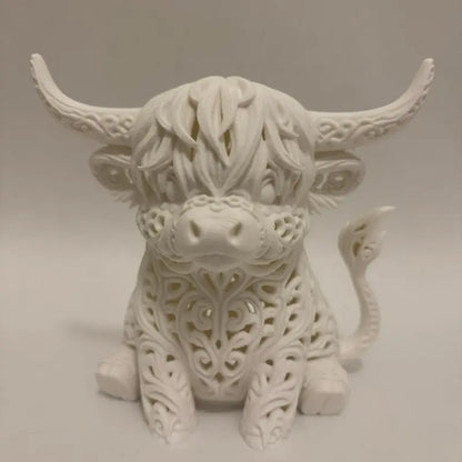 Highland Cow Tea Light Holder – 3D-Printed Filigree Hollow Candle Lantern