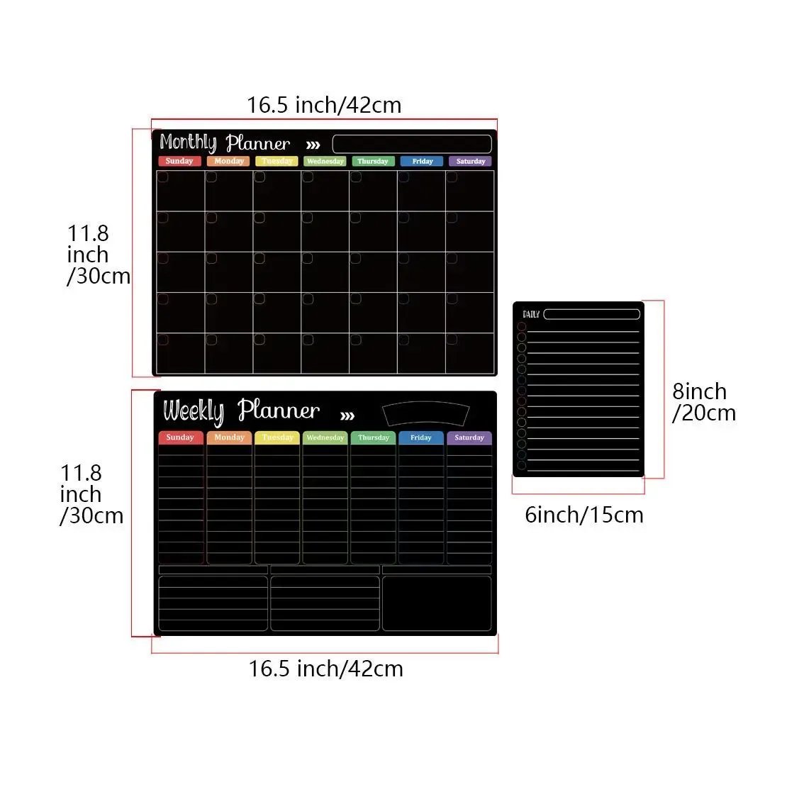 ✨Black Dry Erase Boards Set - 3 Magnetic Boards for Refrigerator, Monthly, Weekly Organizer & Daily Notepad 🧲