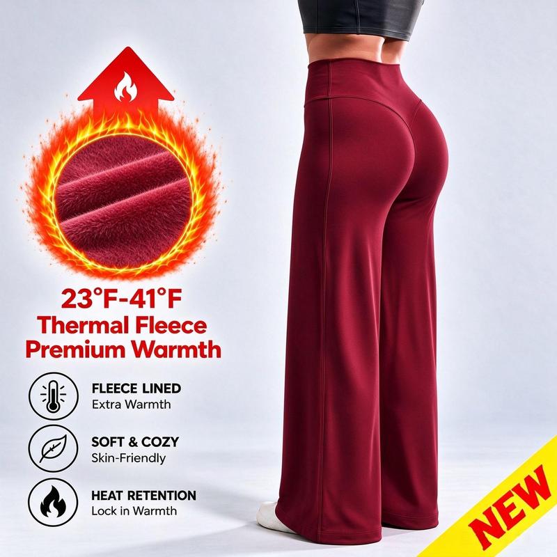 Women's Fleece Lined Wide Leg Pants, High Waisted Soft Thermal Straight Leg Lounge Pants 🧶