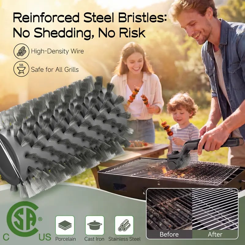 🔥2-in-1 Cordless Electric Grill Brush – High-Torque 3-Speed Motor, 7-Level Adjustable Angle, Steel Wire & Scouring Pad Heads, CSA-Certified for Grills & Pans.