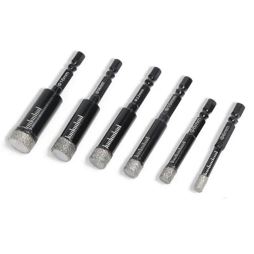 🔥49% OFF | 6Pcs Dry Diamond Drill Bit Set 🛠 Hex Shank Brazed Hole Saw for Tile, Glass & Granite