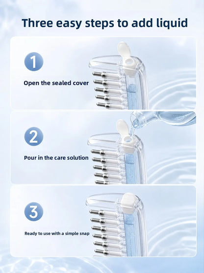 💧Refillable Scalp Oil Applicator Comb with 6 Metal Massage Tips – Even Root Serum Distribution & Scalp Stimulation for Hair Care