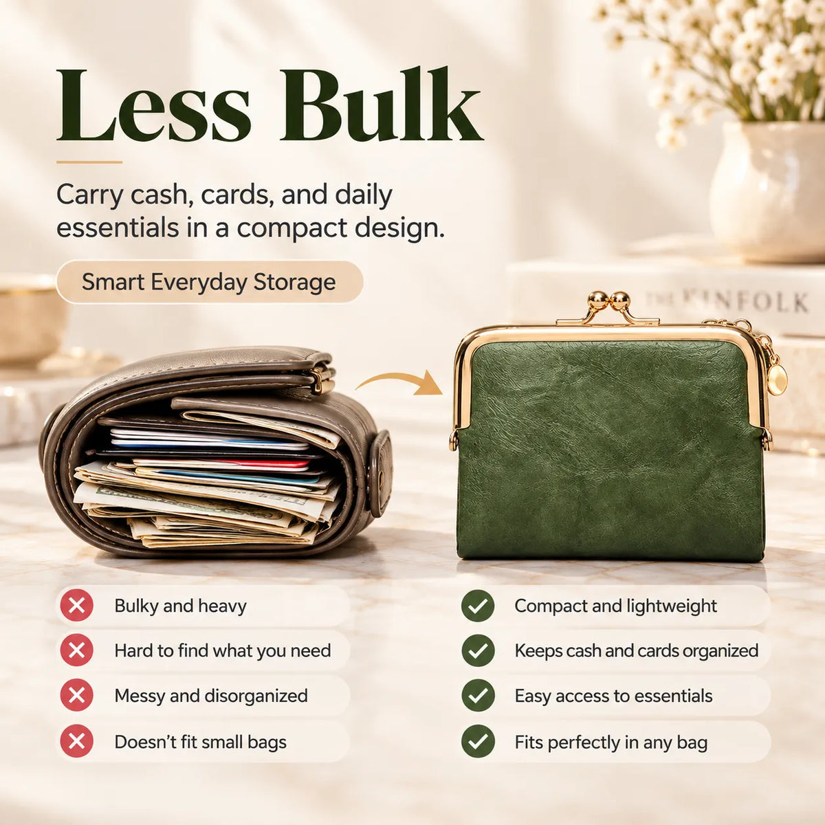 👛 Vintage Kiss-Lock Folding Wallet: Premium Leather, Compact & Chic