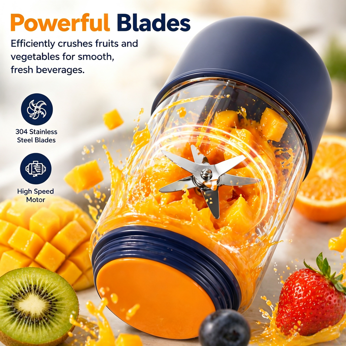 Close-up of blade assembly inside the portable blender