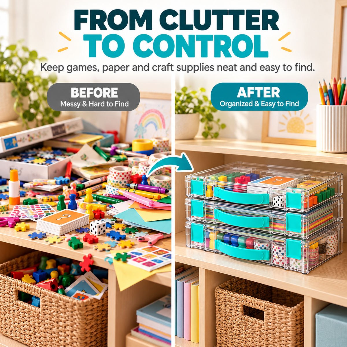 Clear Stackable Board Game Storage Case – Organize Games, Puzzles & Crafts with Ease