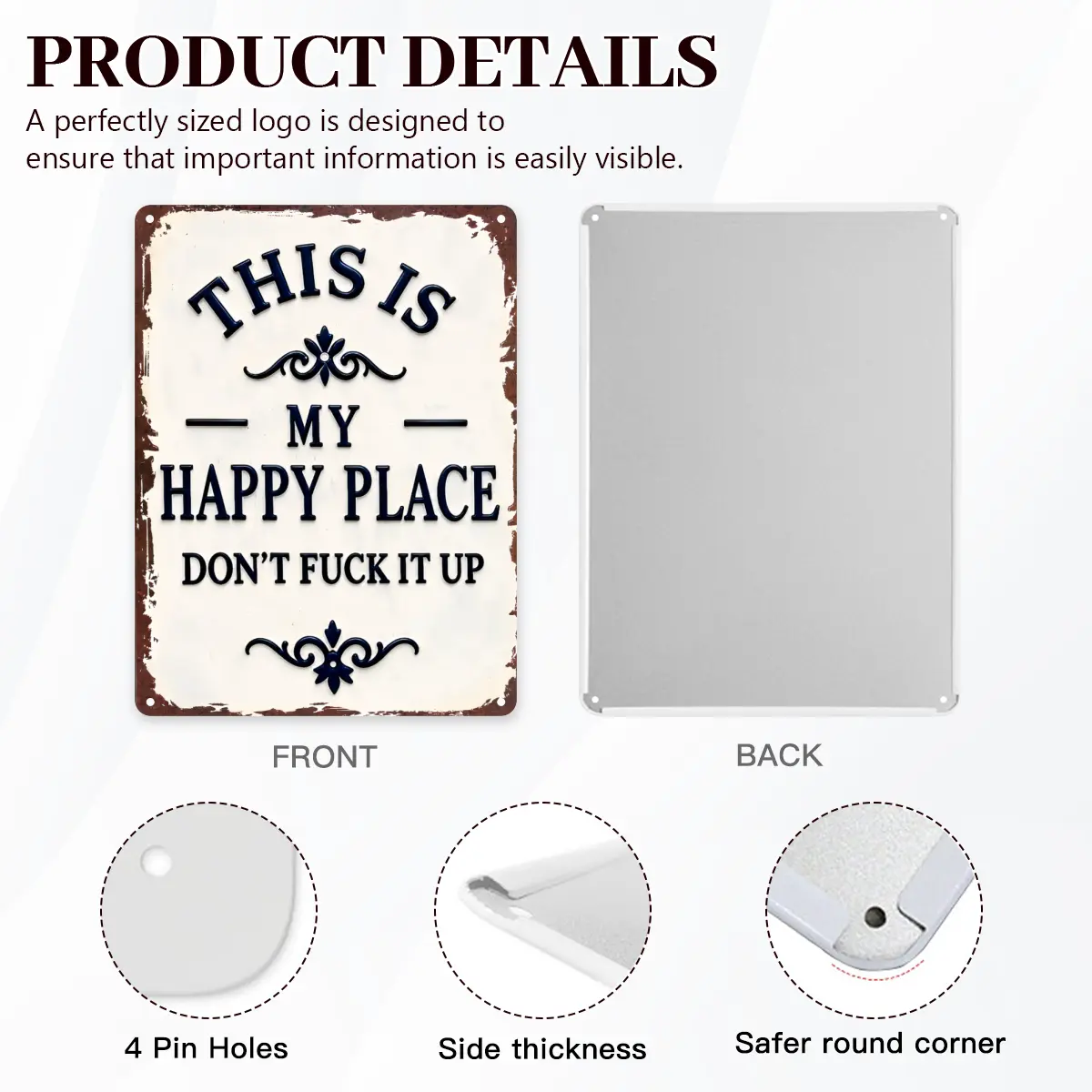 My Happy Place Don't Ruin The Fun Metal Sign – 8x12 Inch Rustic Aluminum Wall Decor
