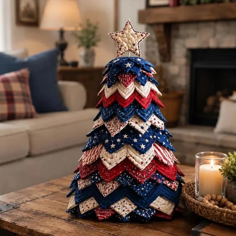 🔥LAST DAY 50% OFF - 🎄American Christmas Tree Quilt Kit – Easy Layered Fabric Holiday Décor for Quilting Lovers