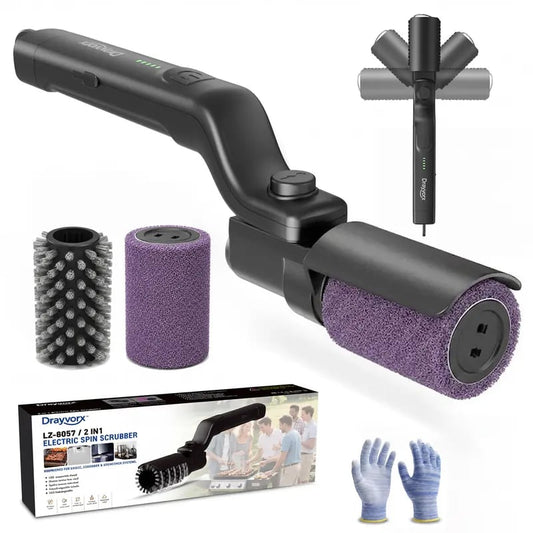 🔥2-in-1 Cordless Electric Grill Brush – High-Torque 3-Speed Motor, 7-Level Adjustable Angle, Steel Wire & Scouring Pad Heads, CSA-Certified for Grills & Pans.