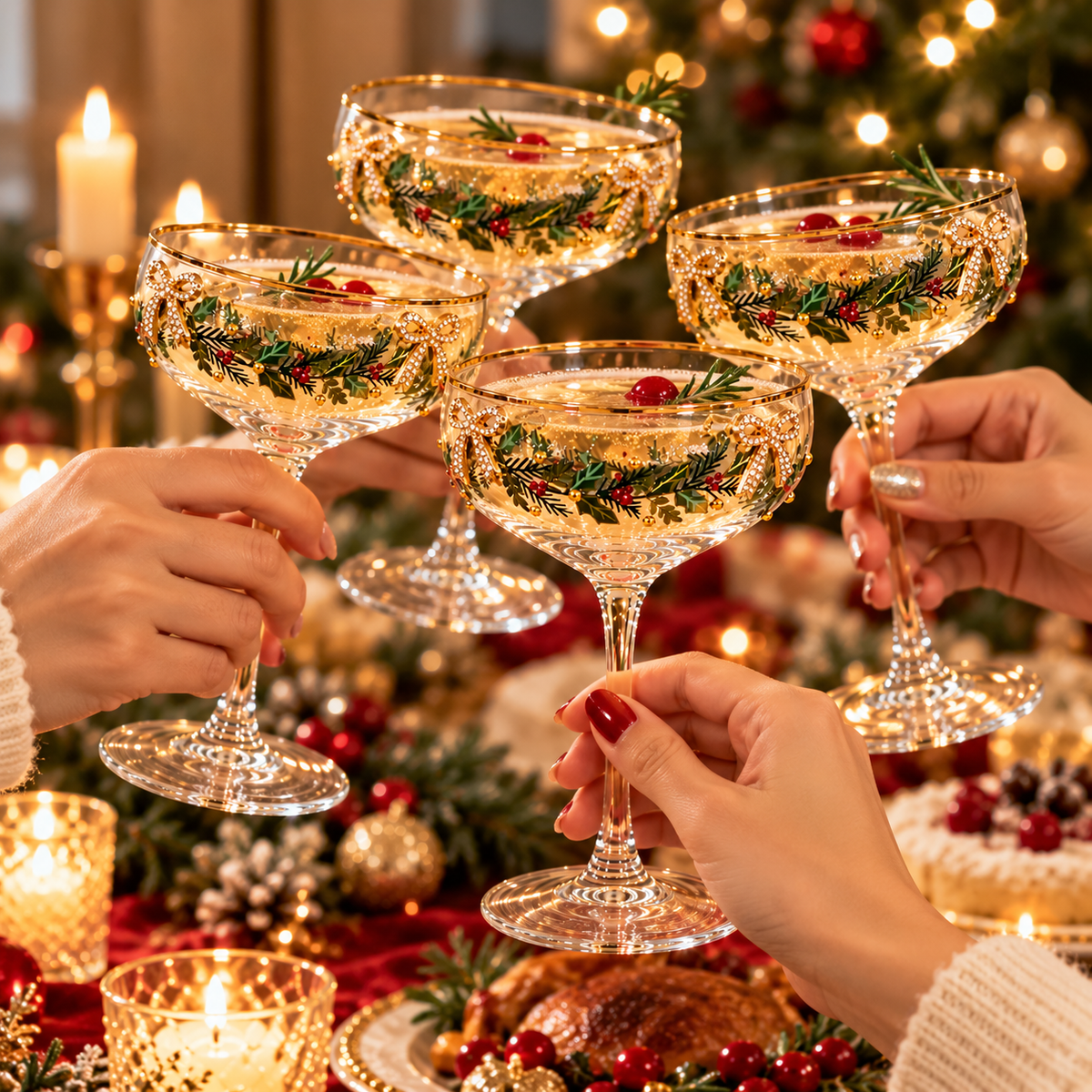 🎄 Elegant Christmas Coupe Glass – Festive Holiday Cocktail Glass