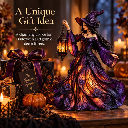 🧙 Gothic Witch Lantern Figurine | Warm LED Glow for Shelves, Mantels & Halloween Displays 🎃