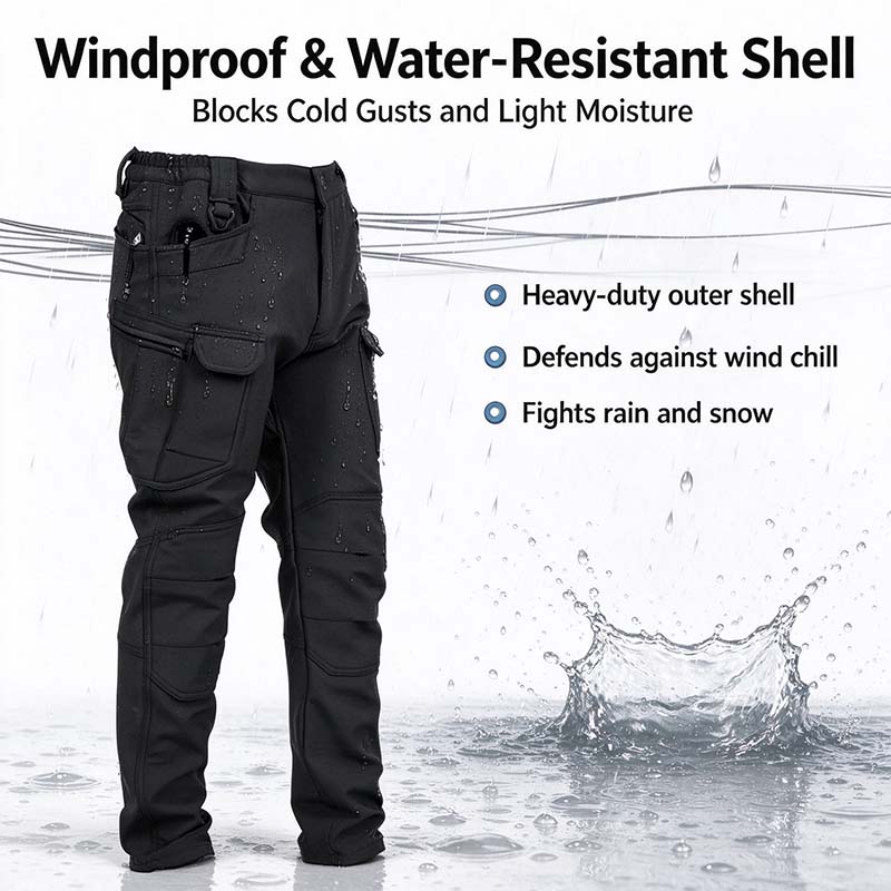 Men's Windproof & Warm Outdoor Military Tactical Pants - Fleece-Lined, Solid Color👖